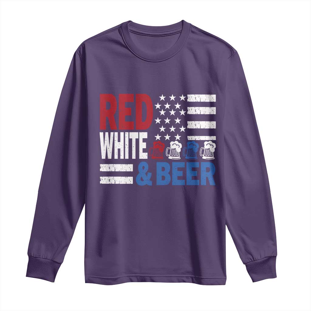 Funny American Drinking Long Sleeve Shirt Red White And Beer 4th Of July USA Flag TS11 Purple Print Your Wear