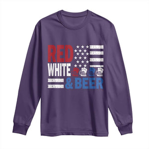 Funny American Drinking Long Sleeve Shirt Red White And Beer 4th Of July USA Flag TS11 Purple Print Your Wear