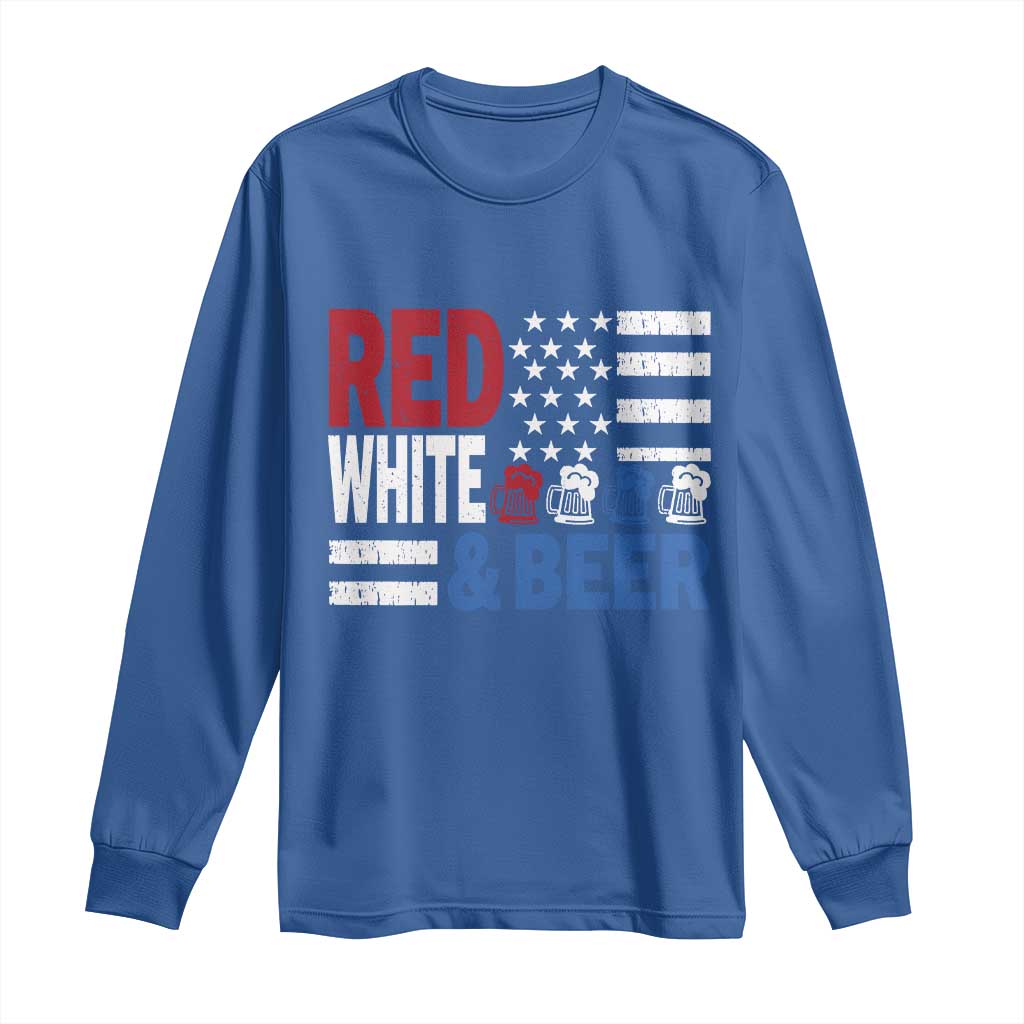 Funny American Drinking Long Sleeve Shirt Red White And Beer 4th Of July USA Flag TS11 Royal Blue Print Your Wear