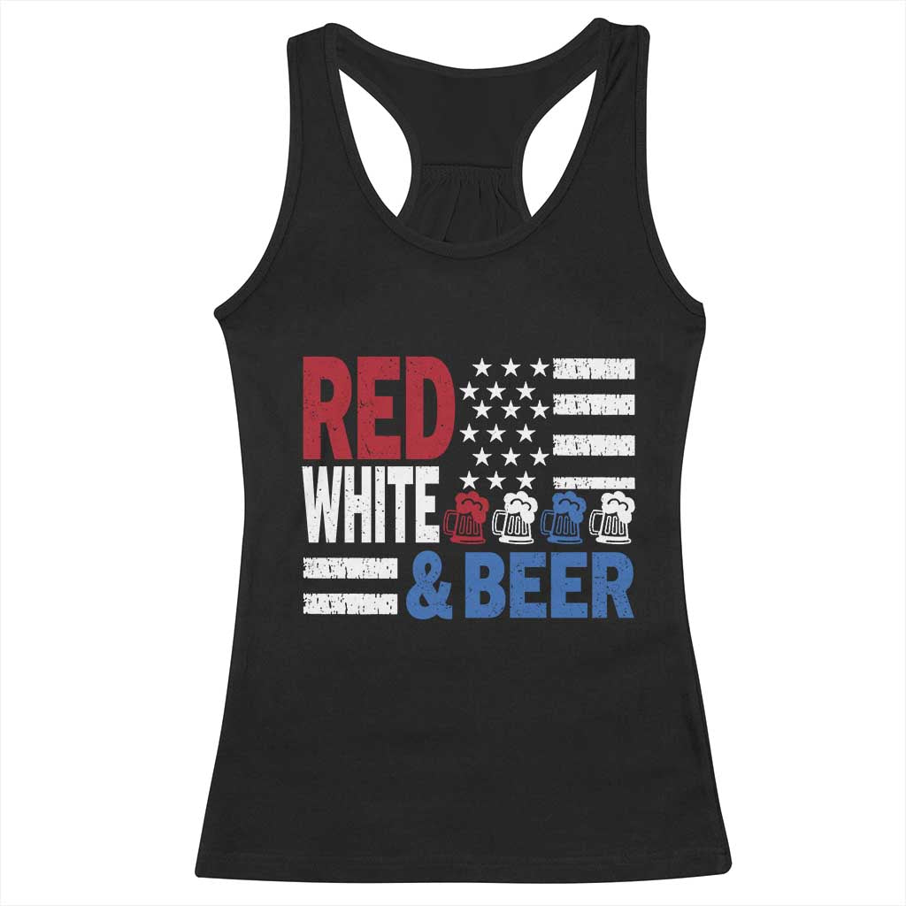 Funny American Drinking Racerback Tank Top Red White And Beer 4th Of July USA Flag TS11 Black Print Your Wear