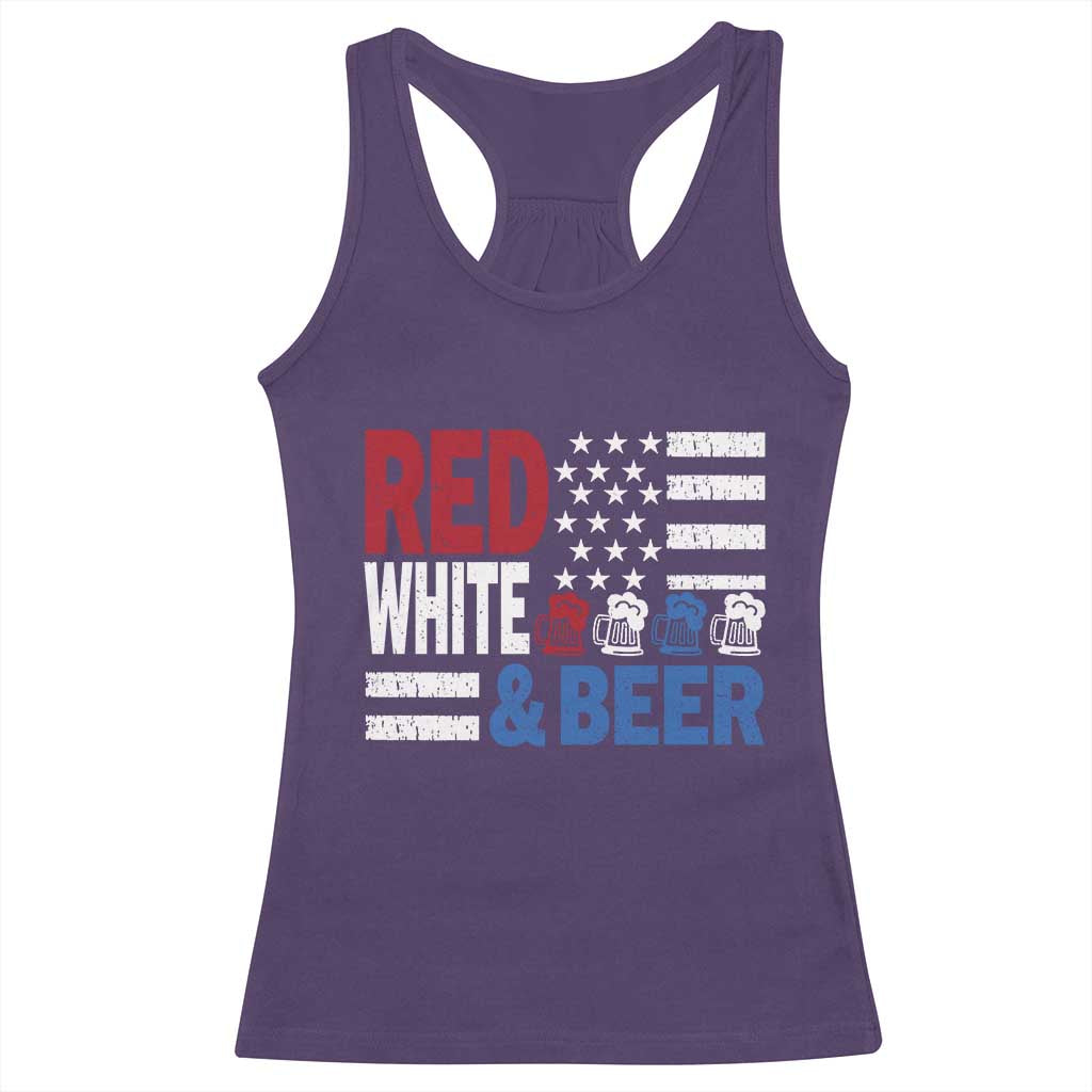 Funny American Drinking Racerback Tank Top Red White And Beer 4th Of July USA Flag TS11 Purple Print Your Wear