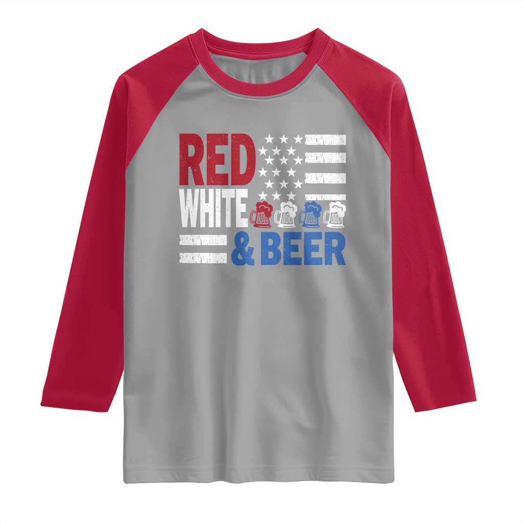 Funny American Drinking Raglan Shirt Red White And Beer 4th Of July USA Flag TS11 Sport Gray Red Print Your Wear