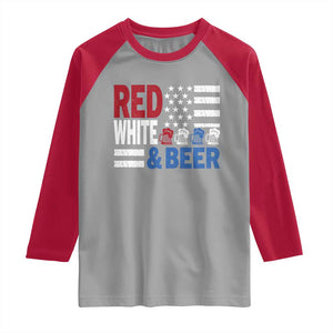 Funny American Drinking Raglan Shirt Red White And Beer 4th Of July USA Flag TS11 Sport Gray Red Print Your Wear