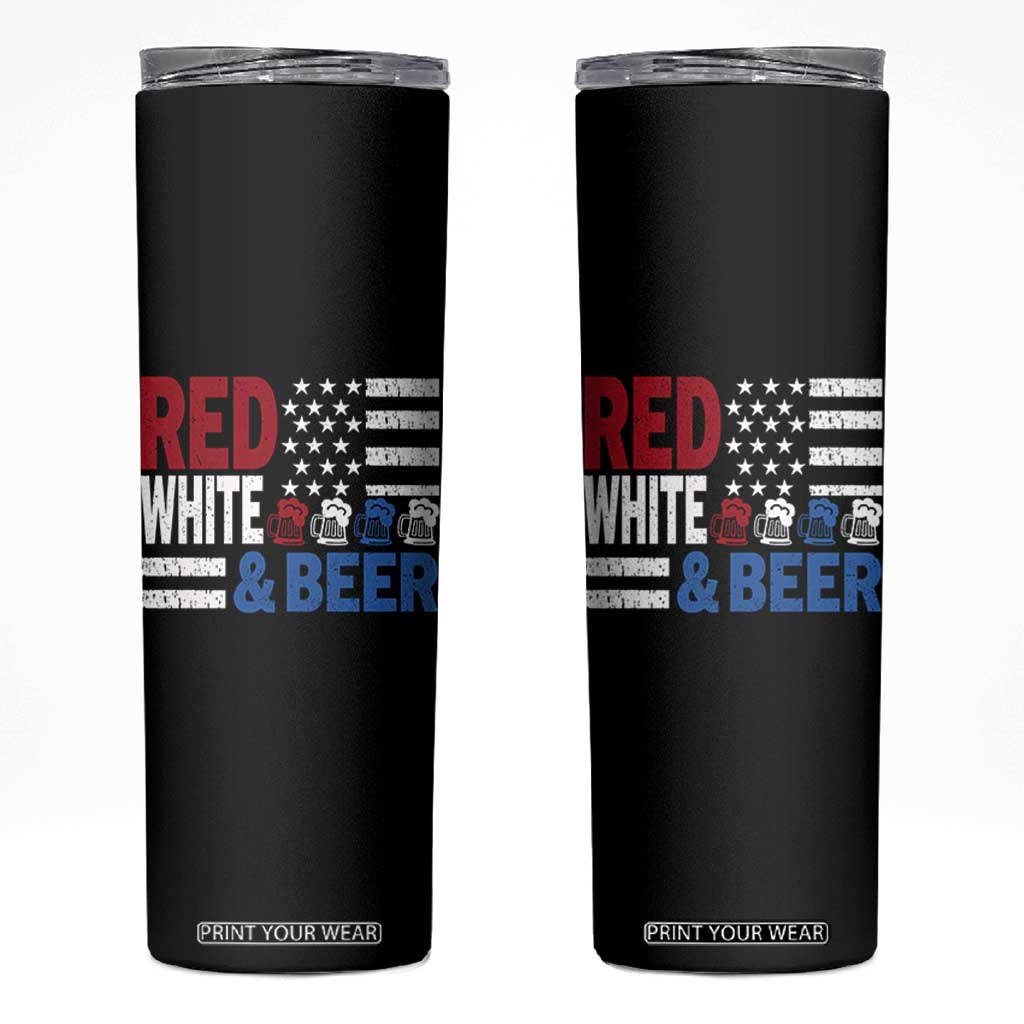 Funny American Drinking Skinny Tumbler Red White And Beer 4th Of July USA Flag TS11 Black Print Your Wear