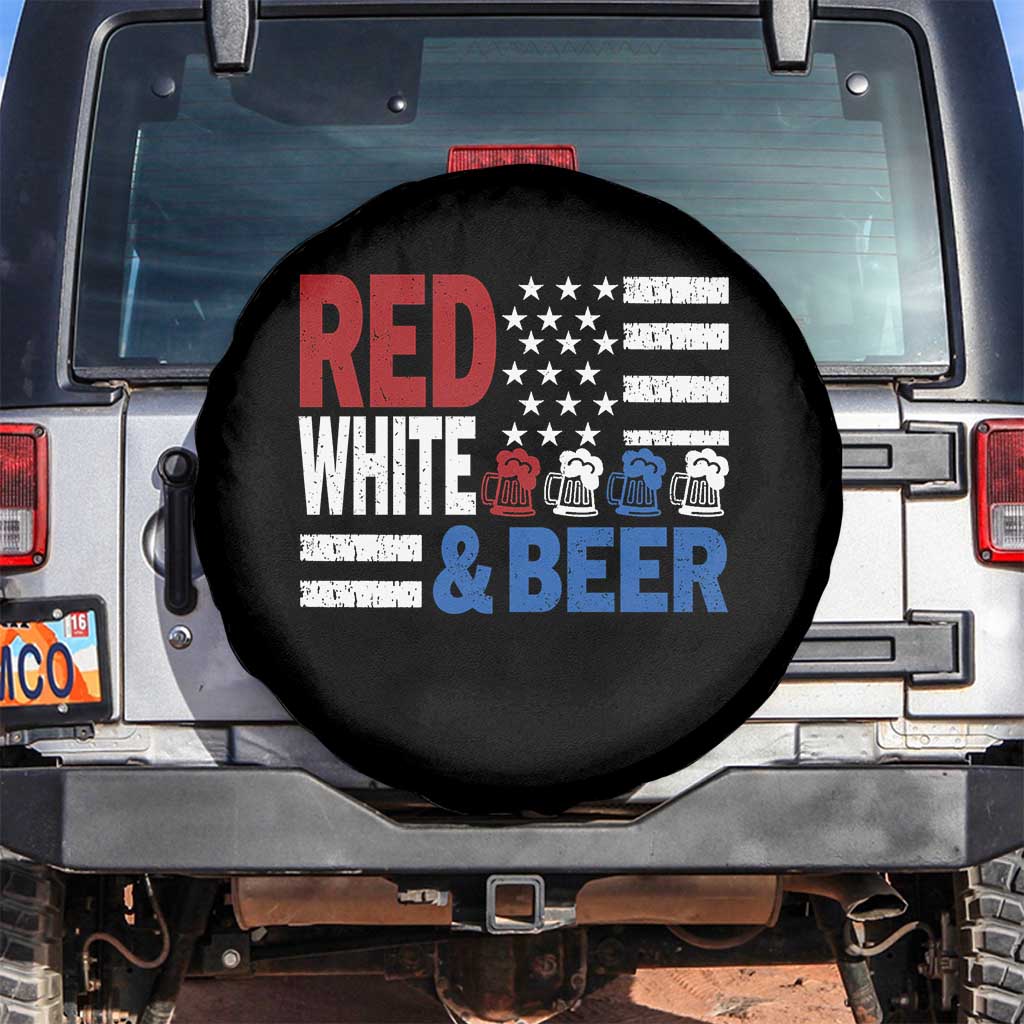 Funny American Drinking Spare Tire Cover Red White And Beer 4th Of July USA Flag TS11 No hole Black Print Your Wear