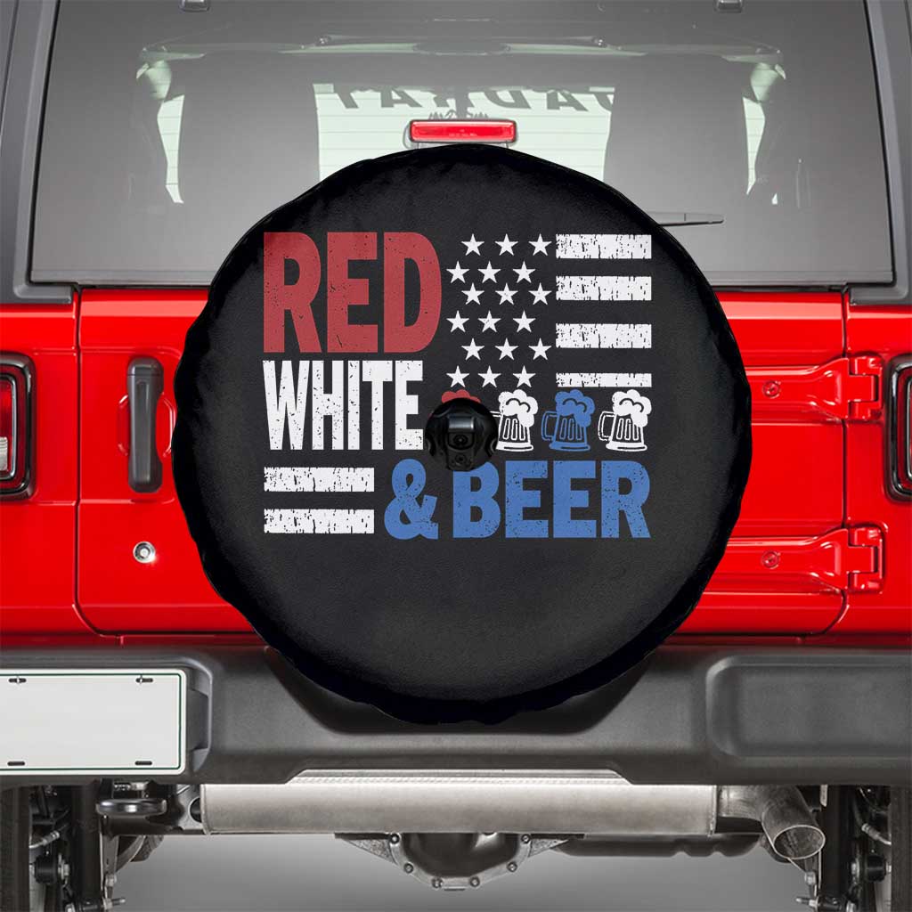 Funny American Drinking Spare Tire Cover Red White And Beer 4th Of July USA Flag TS11 Black Print Your Wear