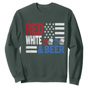Funny American Drinking Sweatshirt Red White And Beer 4th Of July USA Flag TS11 Dark Forest Green Print Your Wear