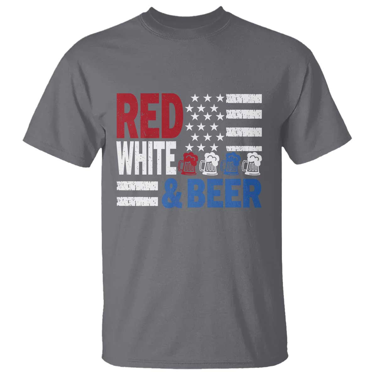 Funny American Drinking T Shirt Red White And Beer 4th Of July USA Flag TS11 Charcoal Print Your Wear