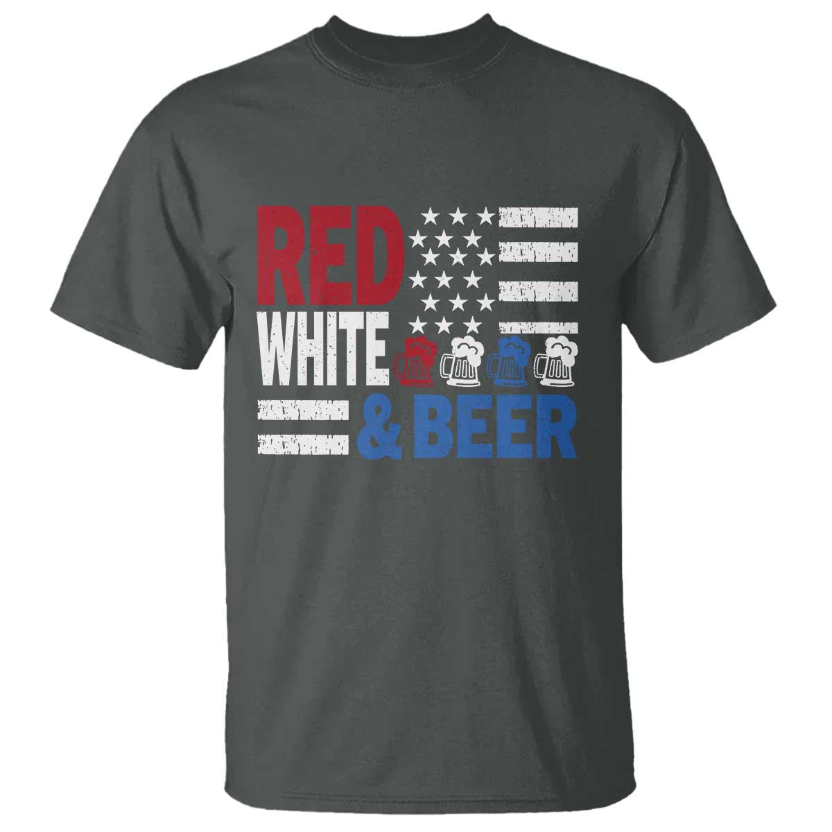 Funny American Drinking T Shirt Red White And Beer 4th Of July USA Flag TS11 Dark Heather Print Your Wear