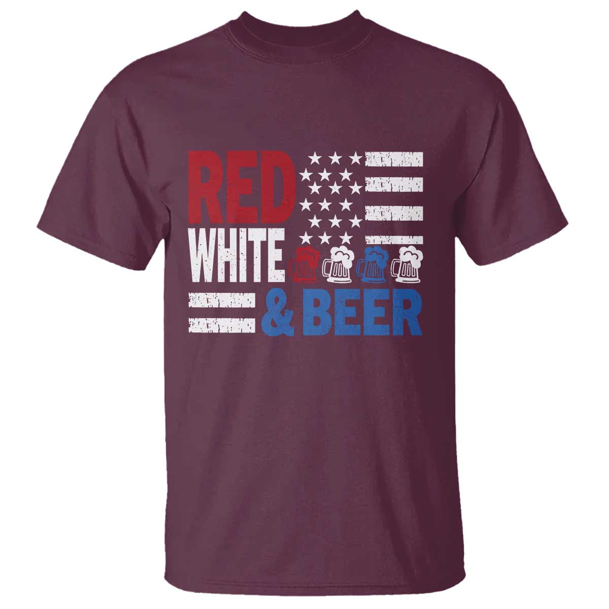 Funny American Drinking T Shirt Red White And Beer 4th Of July USA Flag TS11 Maroon Print Your Wear