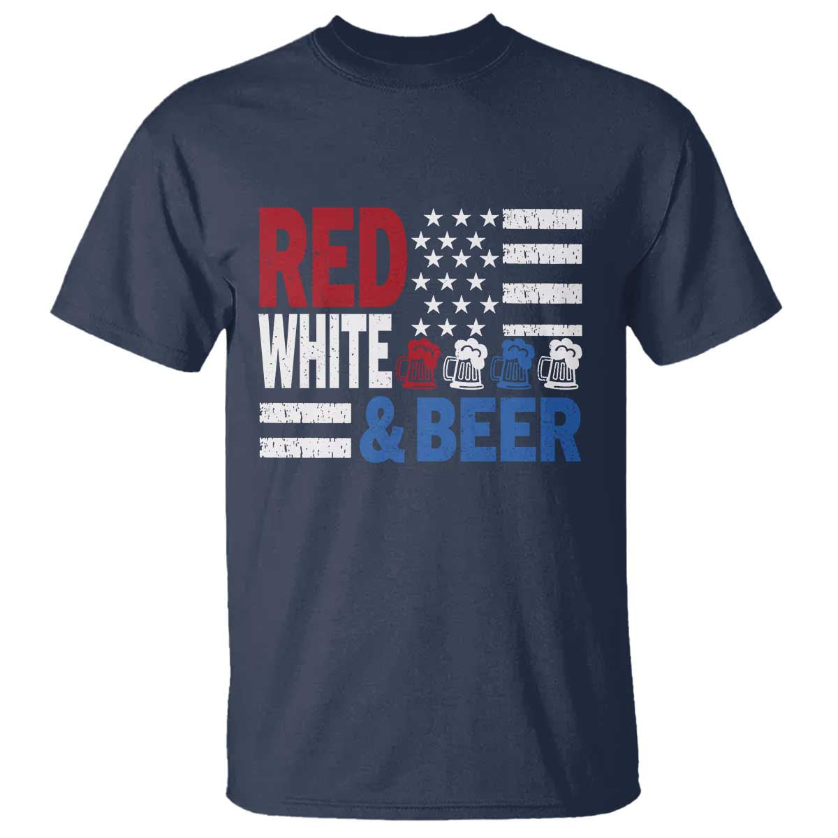 Funny American Drinking T Shirt Red White And Beer 4th Of July USA Flag TS11 Navy Print Your Wear