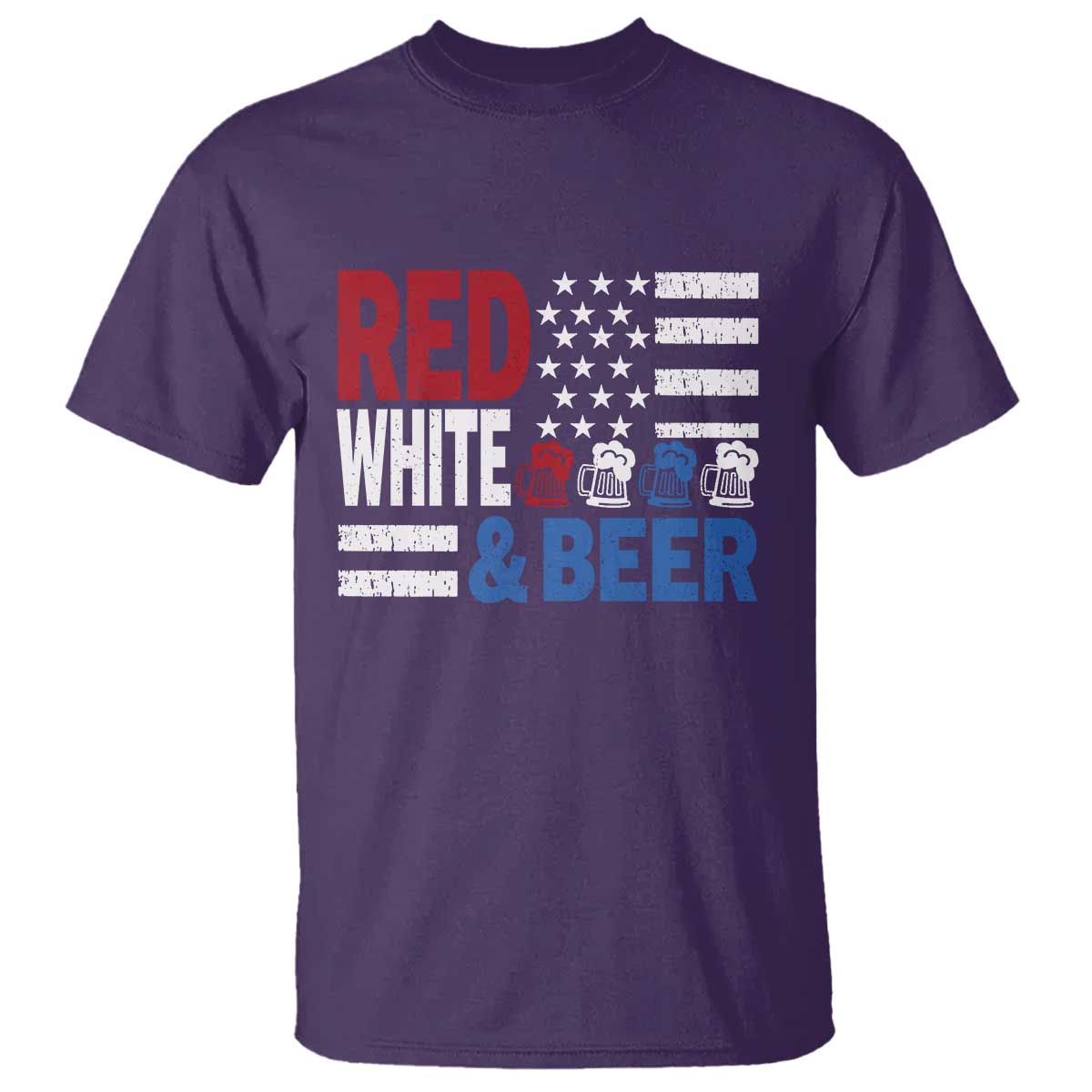Funny American Drinking T Shirt Red White And Beer 4th Of July USA Flag TS11 Purple Print Your Wear