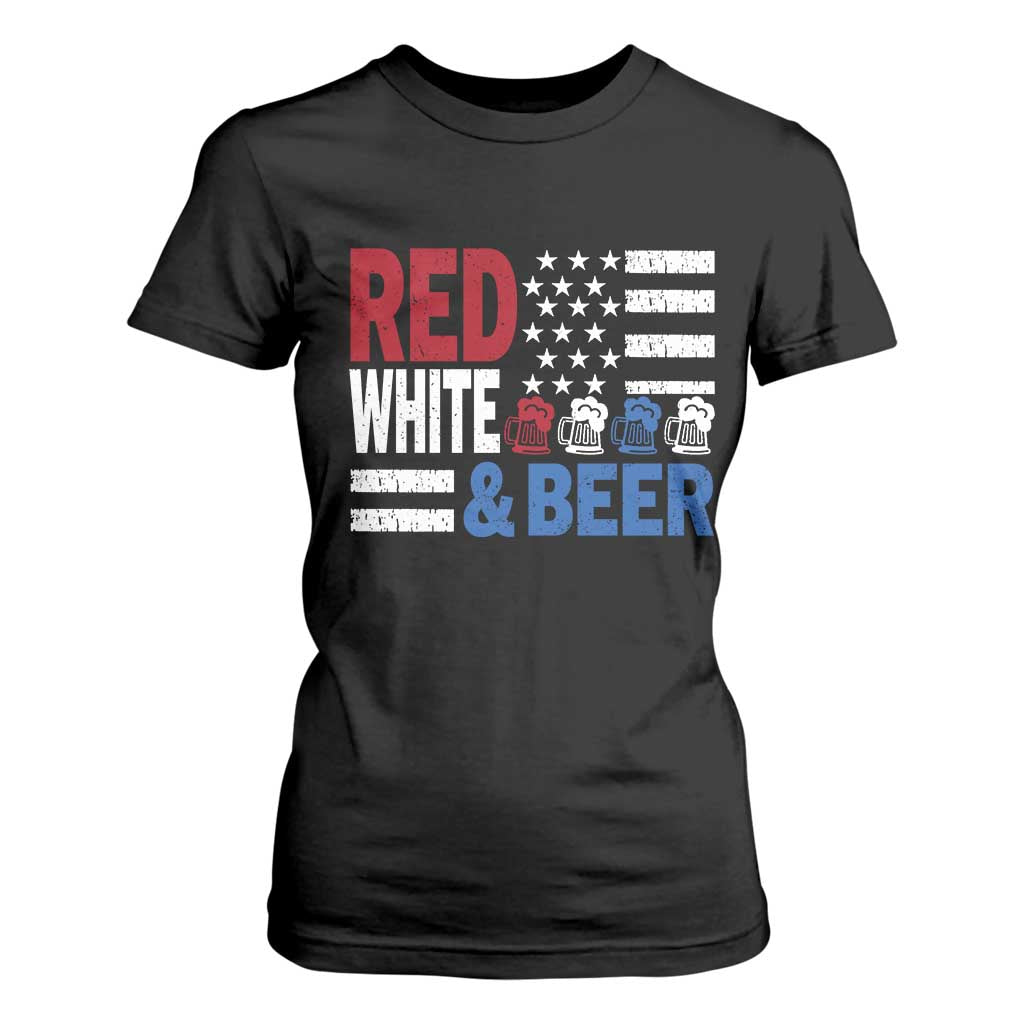 Funny American Drinking T Shirt For Women Red White And Beer 4th Of July USA Flag TS11 Black Print Your Wear