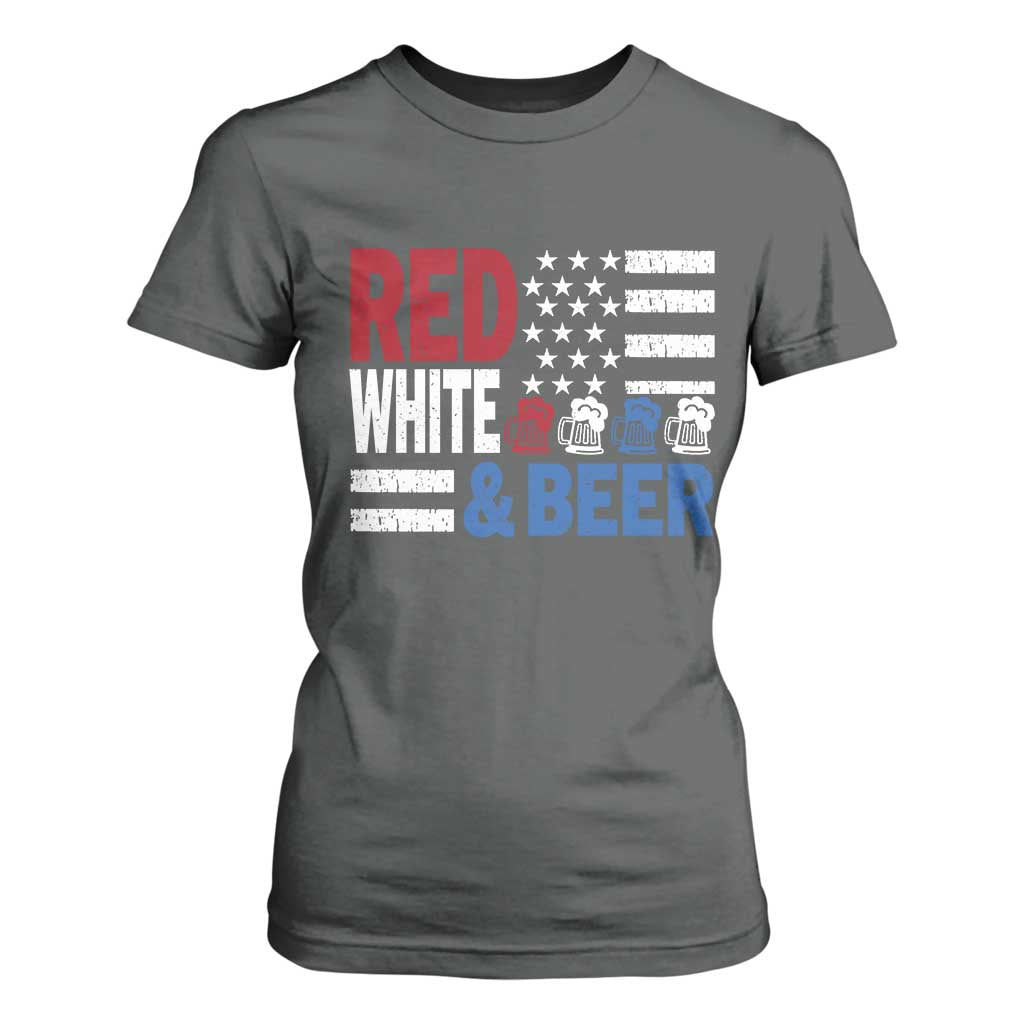 Funny American Drinking T Shirt For Women Red White And Beer 4th Of July USA Flag TS11 Dark Heather Print Your Wear