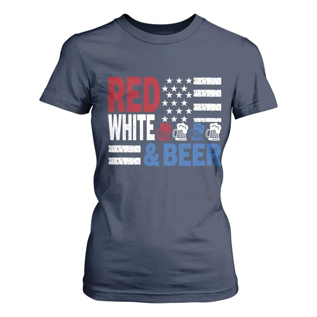 Funny American Drinking T Shirt For Women Red White And Beer 4th Of July USA Flag TS11 Navy Print Your Wear