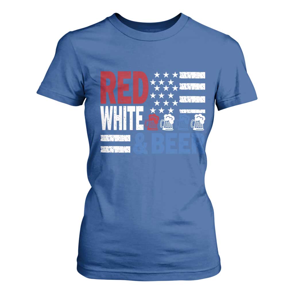 Funny American Drinking T Shirt For Women Red White And Beer 4th Of July USA Flag TS11 Royal Blue Print Your Wear