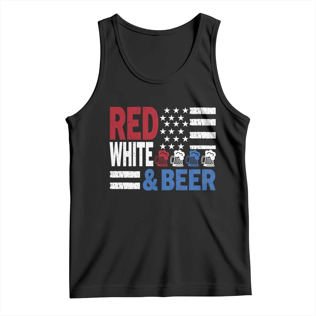 Funny American Drinking Tank Top Red White And Beer 4th Of July USA Flag TS11 Black Print Your Wear