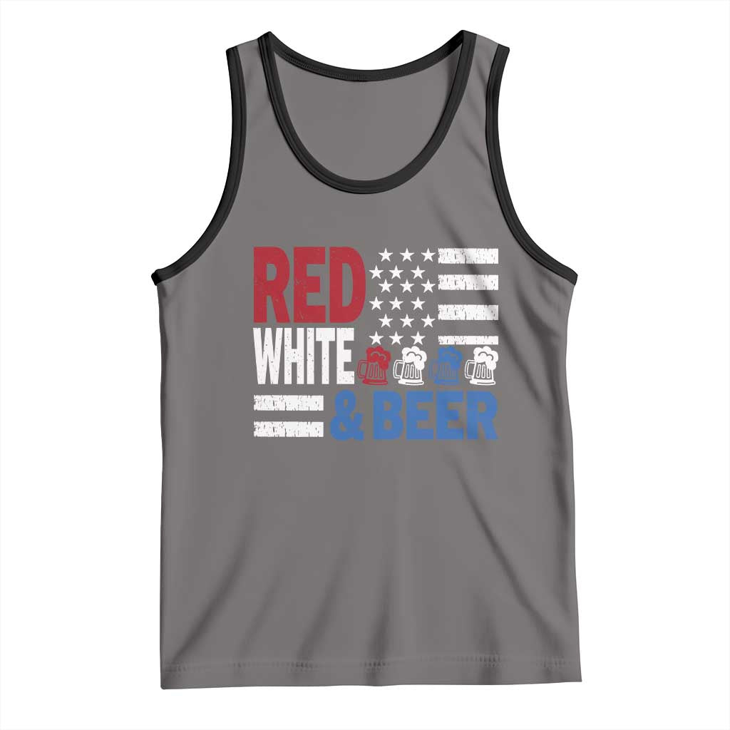Funny American Drinking Tank Top Red White And Beer 4th Of July USA Flag TS11 Deep Heather Black Print Your Wear