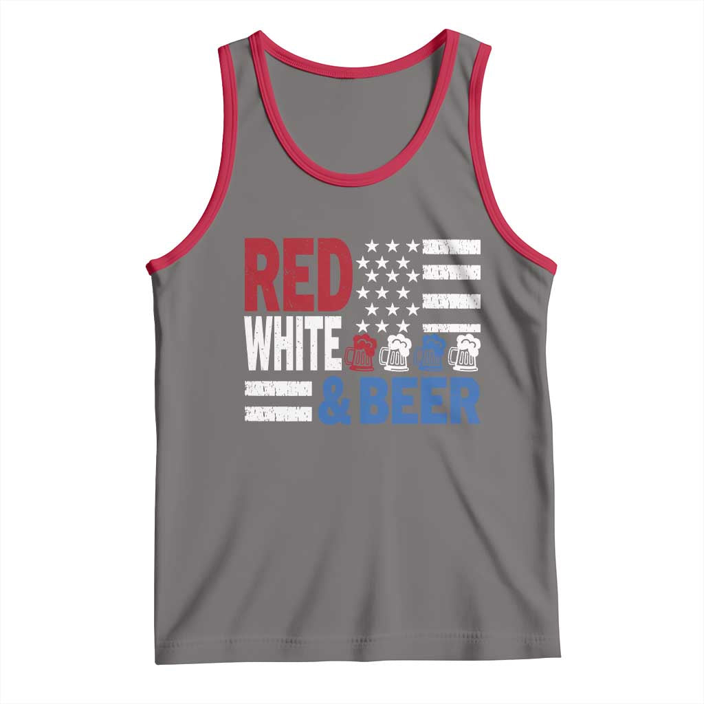 Funny American Drinking Tank Top Red White And Beer 4th Of July USA Flag TS11 Deep Heather Red Print Your Wear