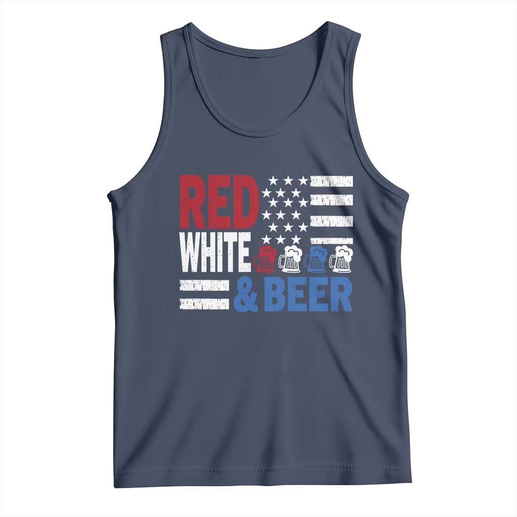 Funny American Drinking Tank Top Red White And Beer 4th Of July USA Flag TS11 Navy Print Your Wear