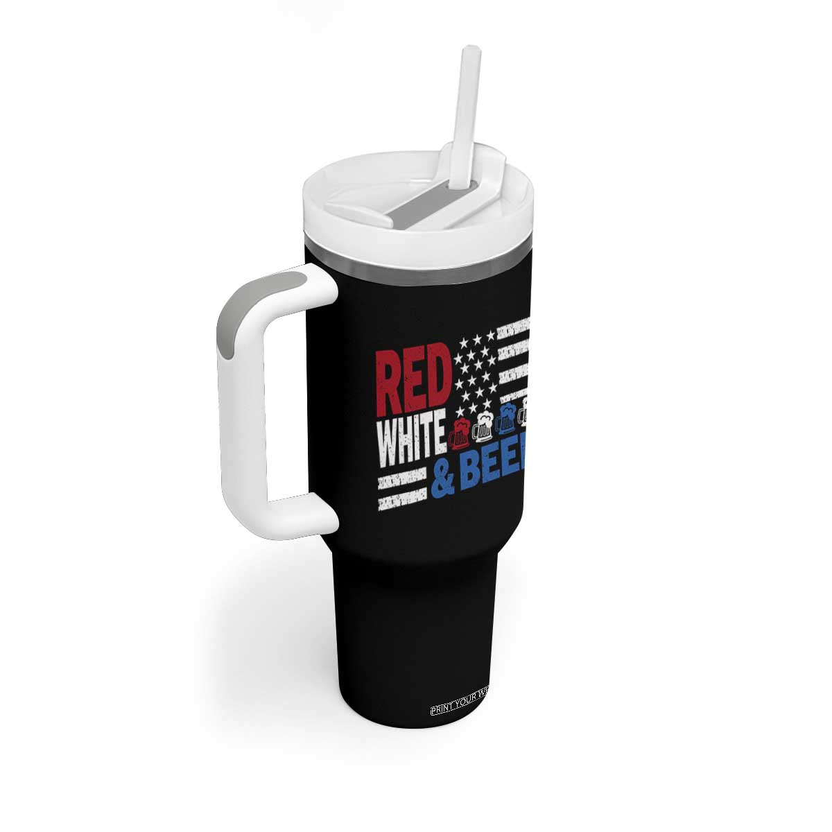 Funny American Drinking Tumbler With Handle Red White And Beer 4th Of July USA Flag TS11 Print Your Wear