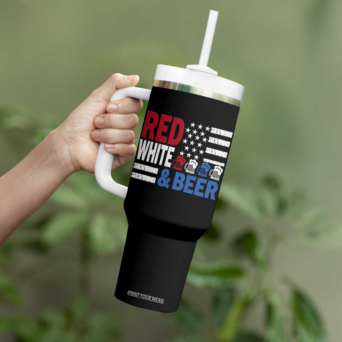 Funny American Drinking Tumbler With Handle Red White And Beer 4th Of July USA Flag TS11 Print Your Wear