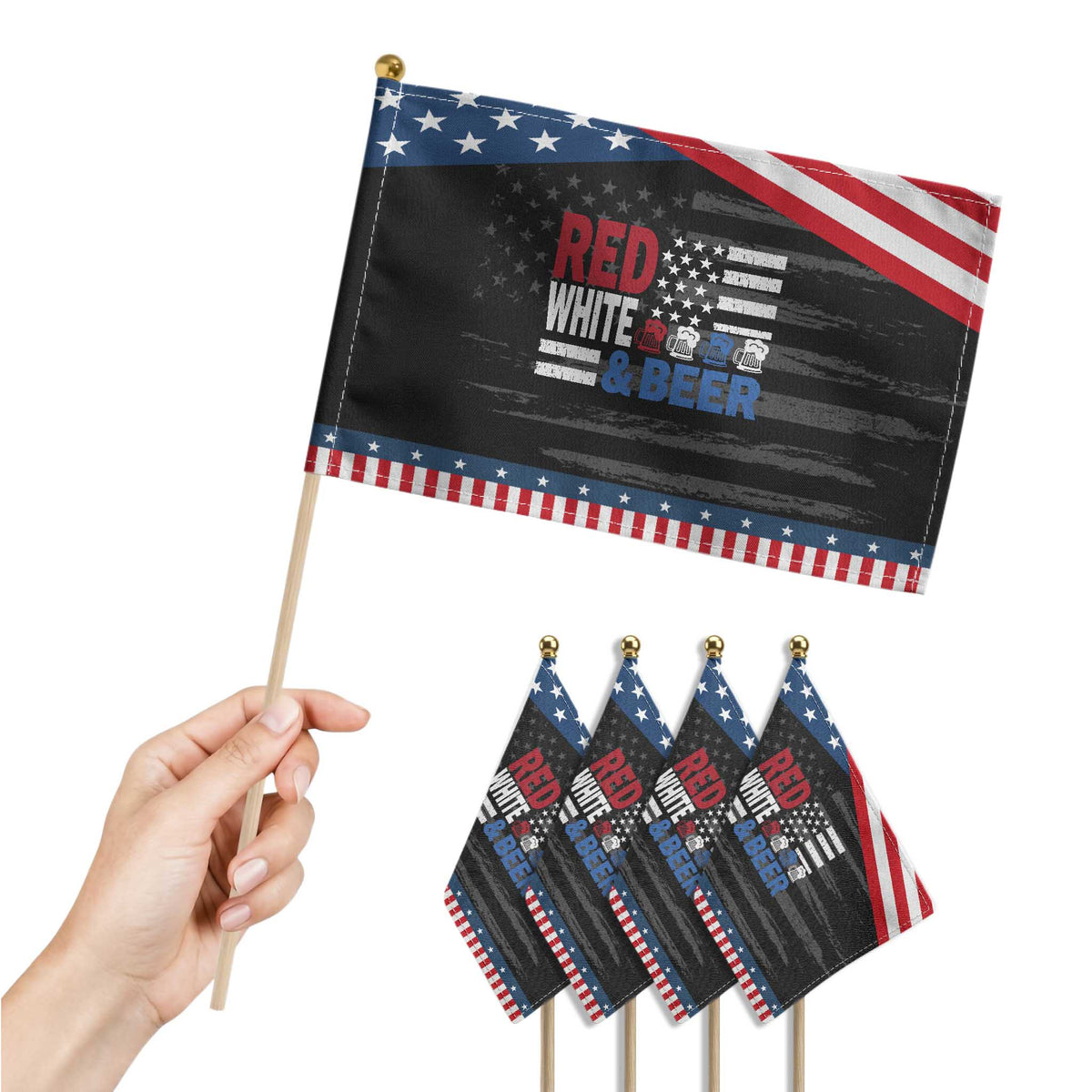 Funny American Drinking Patriotic Handheld Flag Red White And Beer 4th Of July USA Flag TS11 Print Your Wear