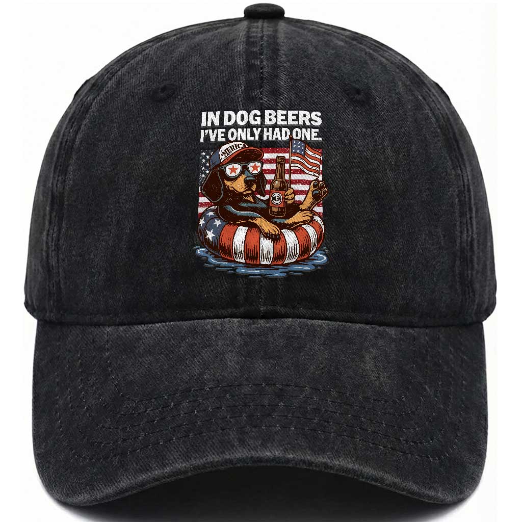 Funny In Dog Beers I've Only Had One Washed Cotton Baseball Cap 4th Of July Drinking Dachshund Beer American Flag TS11 Washed Cap Universal Fit Black Print Your Wear