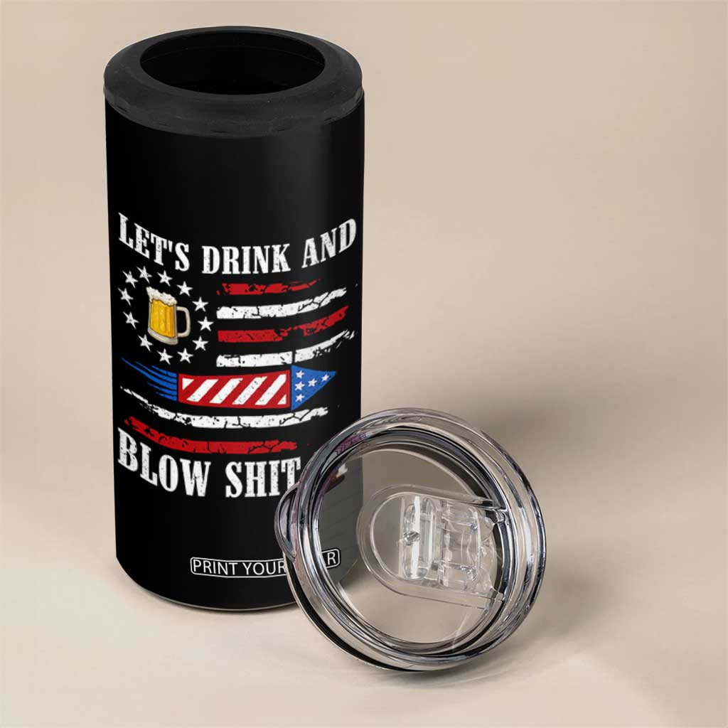 Funny American Drinking 4 in 1 Can Cooler Tumbler Let's Drink And Blow Shit Up 4th Of July Beer Rocket TS11 Print Your Wear