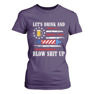 Funny American Drinking T Shirt For Women Let's Drink And Blow Shit Up 4th Of July Beer Rocket TS11 Purple Print Your Wear