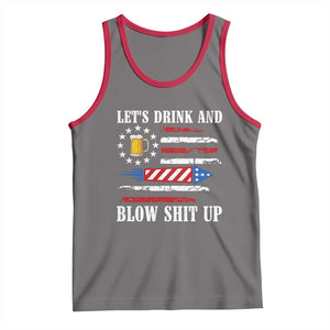 Funny American Drinking Tank Top Let's Drink And Blow Shit Up 4th Of July Beer Rocket TS11 Deep Heather Red Print Your Wear