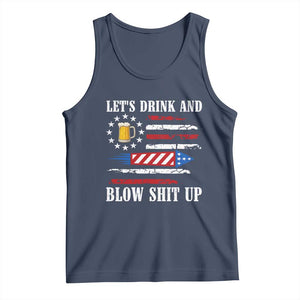 Funny American Drinking Tank Top Let's Drink And Blow Shit Up 4th Of July Beer Rocket TS11 Navy Print Your Wear