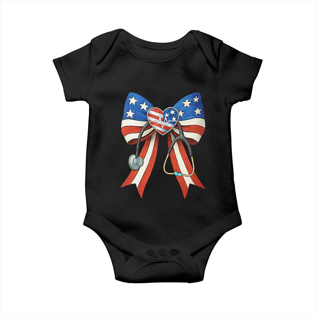 Funny 4th Of July Nurse American Flag Coquette Bow Baby Onesie TS11 Black Print Your Wear