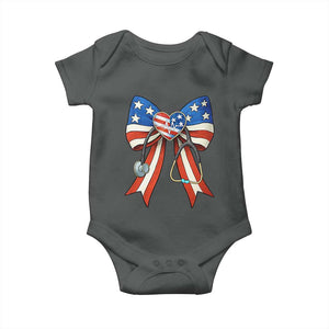 Funny 4th Of July Nurse American Flag Coquette Bow Baby Onesie TS11 Dark Heather Print Your Wear