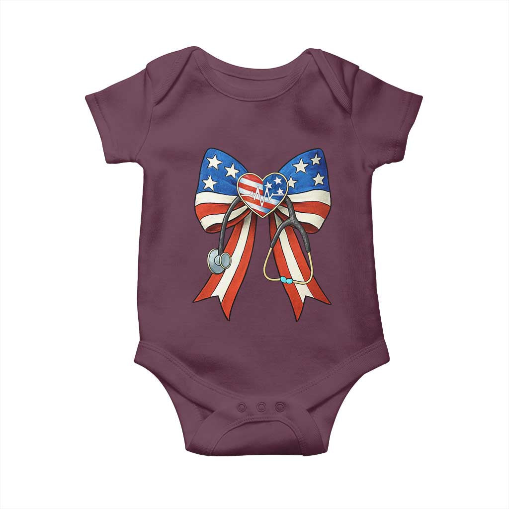 Funny 4th Of July Nurse American Flag Coquette Bow Baby Onesie TS11 Maroon Print Your Wear