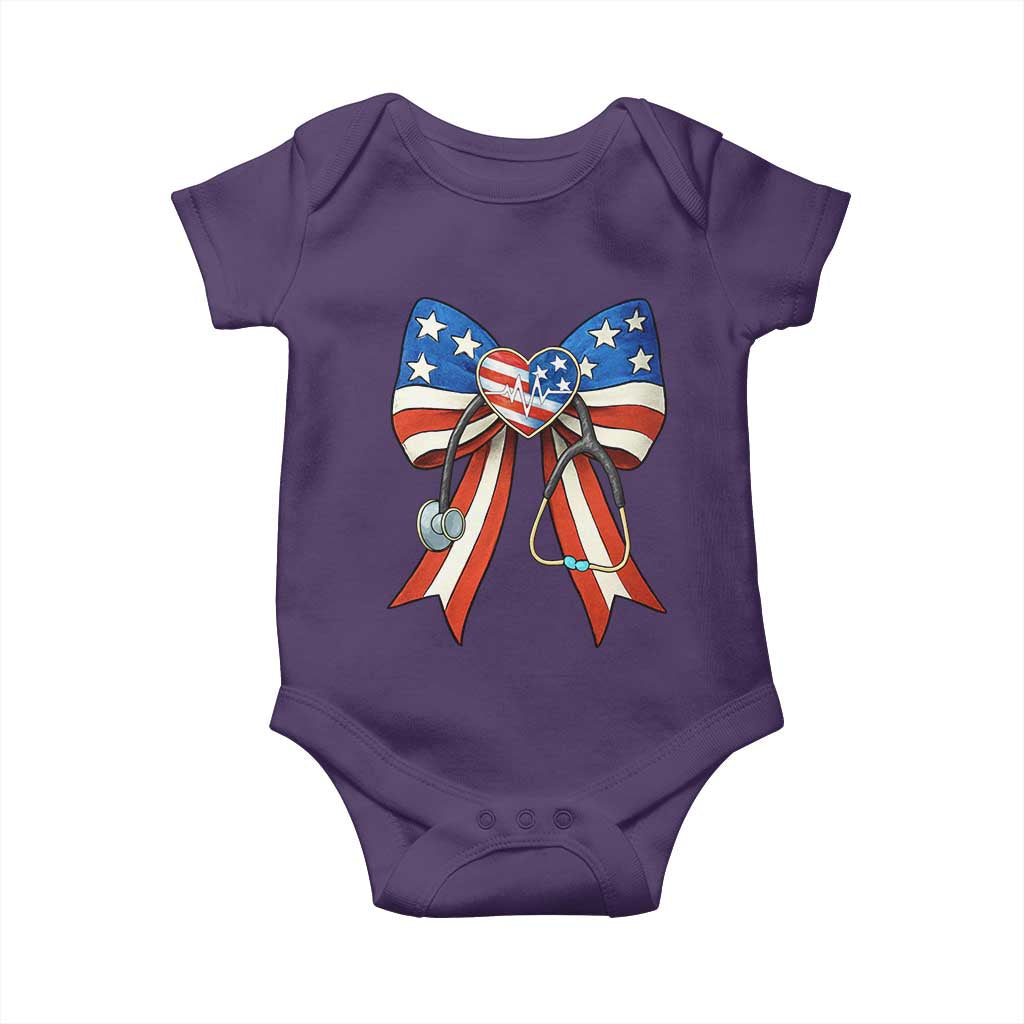 Funny 4th Of July Nurse American Flag Coquette Bow Baby Onesie TS11 Purple Print Your Wear