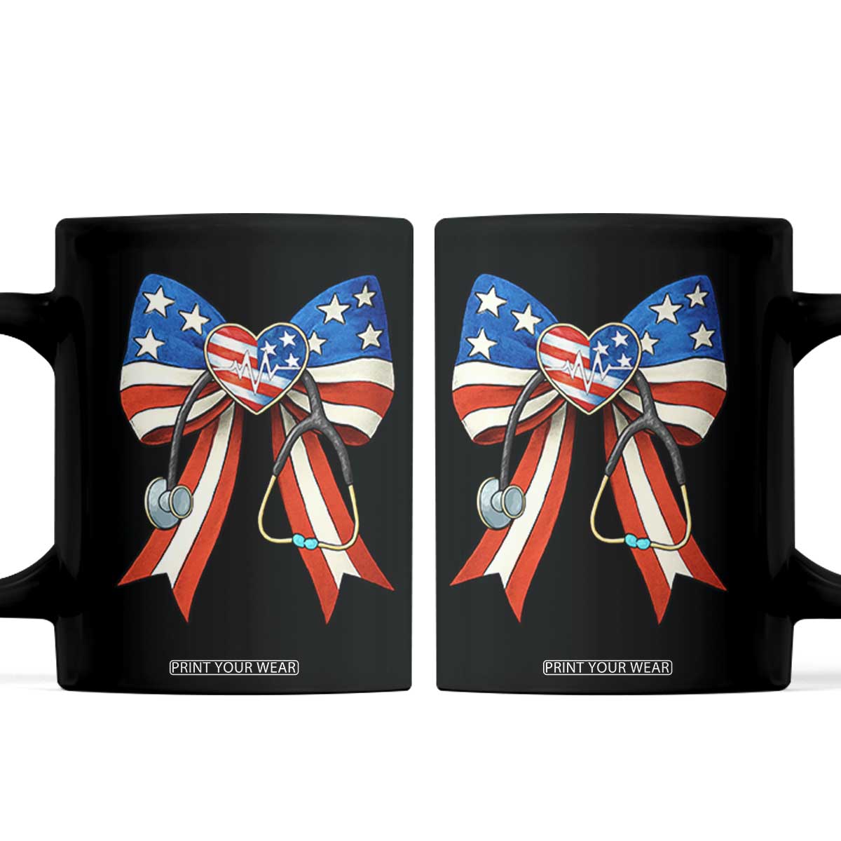 Funny 4th Of July Nurse American Flag Coquette Bow Coffee Mug TS11 Black Print Your Wear