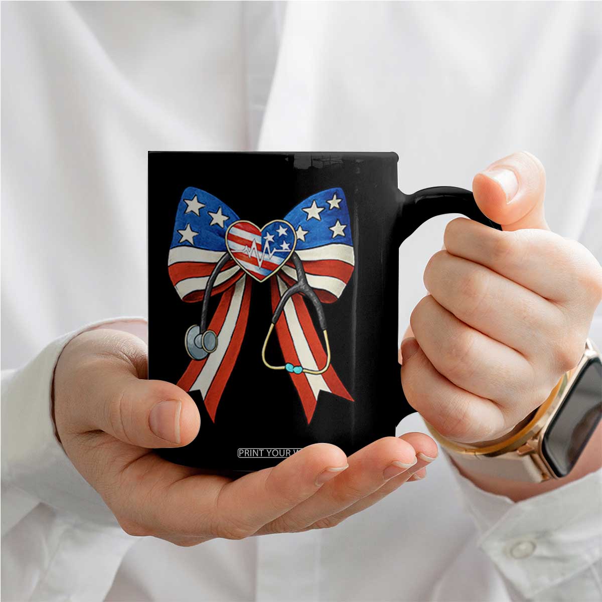 Funny 4th Of July Nurse American Flag Coquette Bow Coffee Mug TS11 Print Your Wear