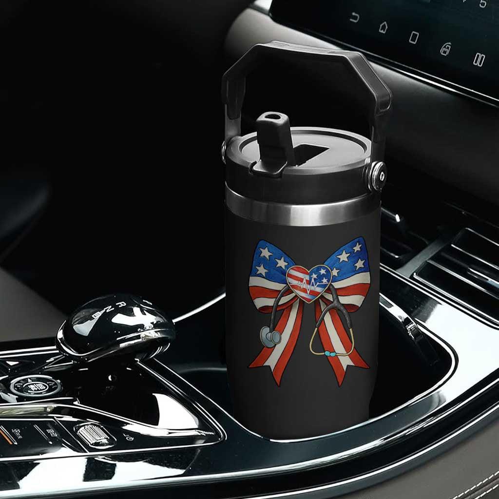 Funny 4th Of July Nurse American Flag Coquette Bow Flip Straw Tumbler TS11 Print Your Wear