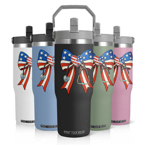 Funny 4th Of July Nurse American Flag Coquette Bow Flip Straw Tumbler TS11 Print Your Wear