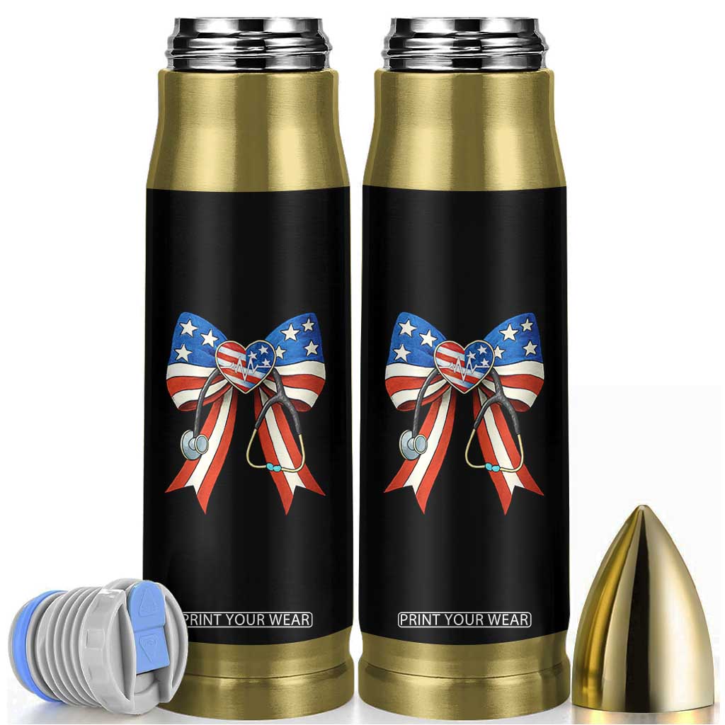 Funny 4th Of July Nurse American Flag Coquette Bow Bullet Tumbler TS11 Black Print Your Wear