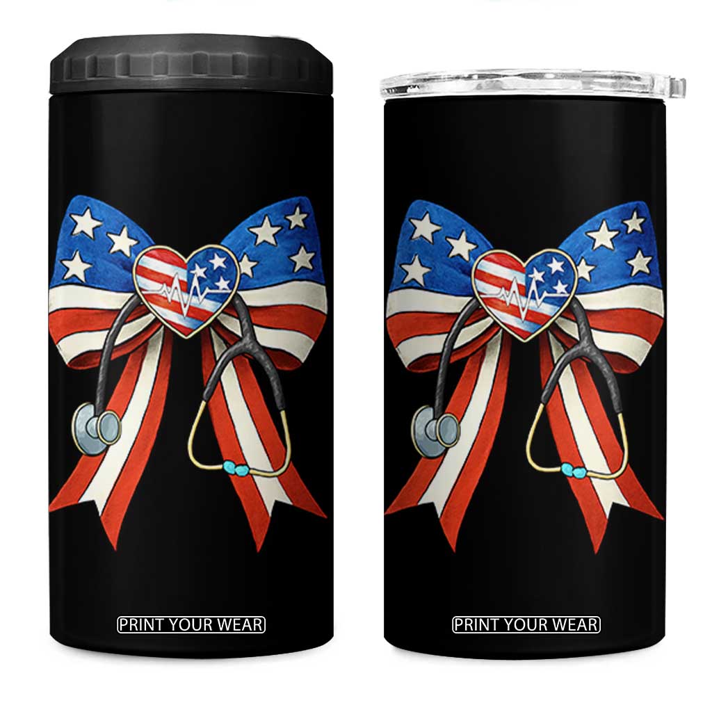 Funny 4th Of July Nurse American Flag Coquette Bow 4 in 1 Can Cooler Tumbler TS11 One Size: 16 oz Black Print Your Wear