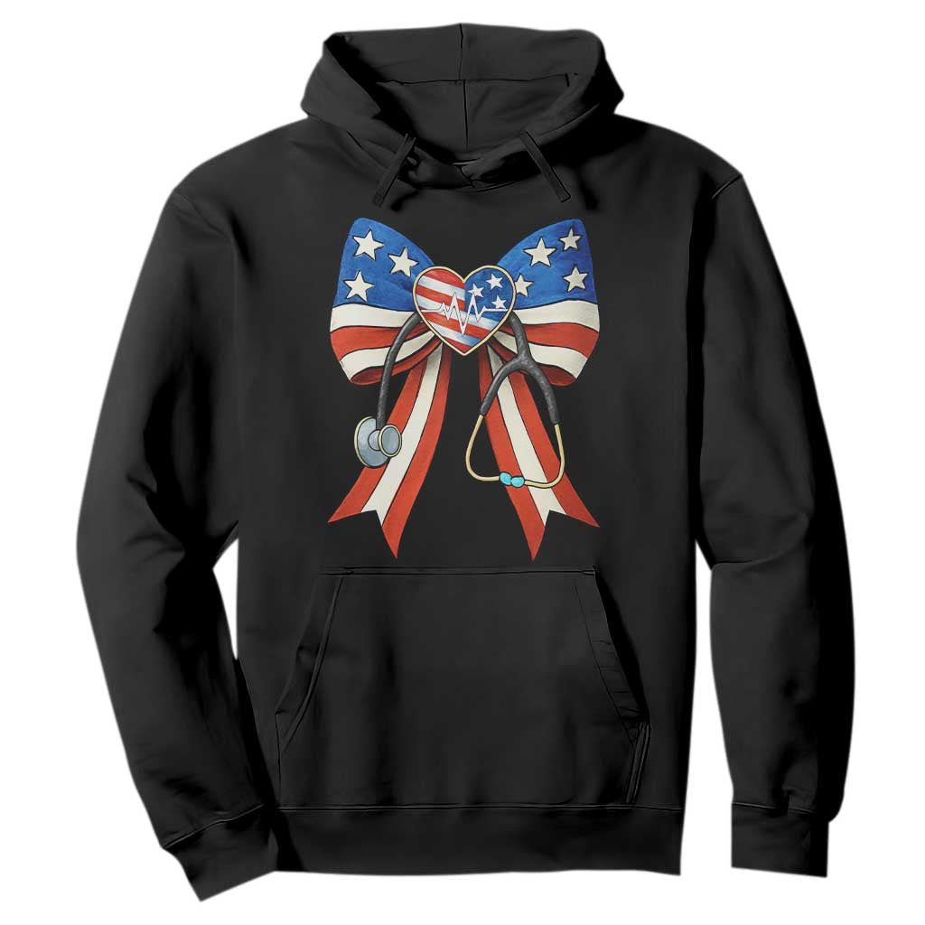 Funny 4th Of July Nurse American Flag Coquette Bow Hoodie TS11 Black Print Your Wear