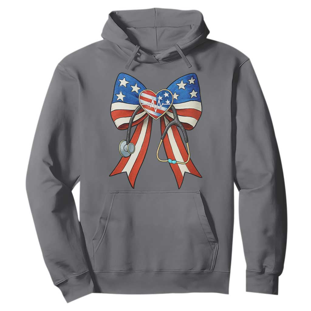 Funny 4th Of July Nurse American Flag Coquette Bow Hoodie TS11 Charcoal Print Your Wear