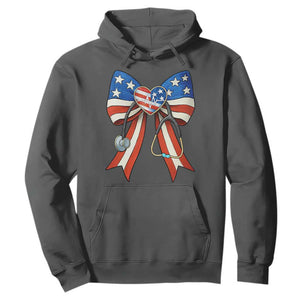 Funny 4th Of July Nurse American Flag Coquette Bow Hoodie TS11 Dark Heather Print Your Wear