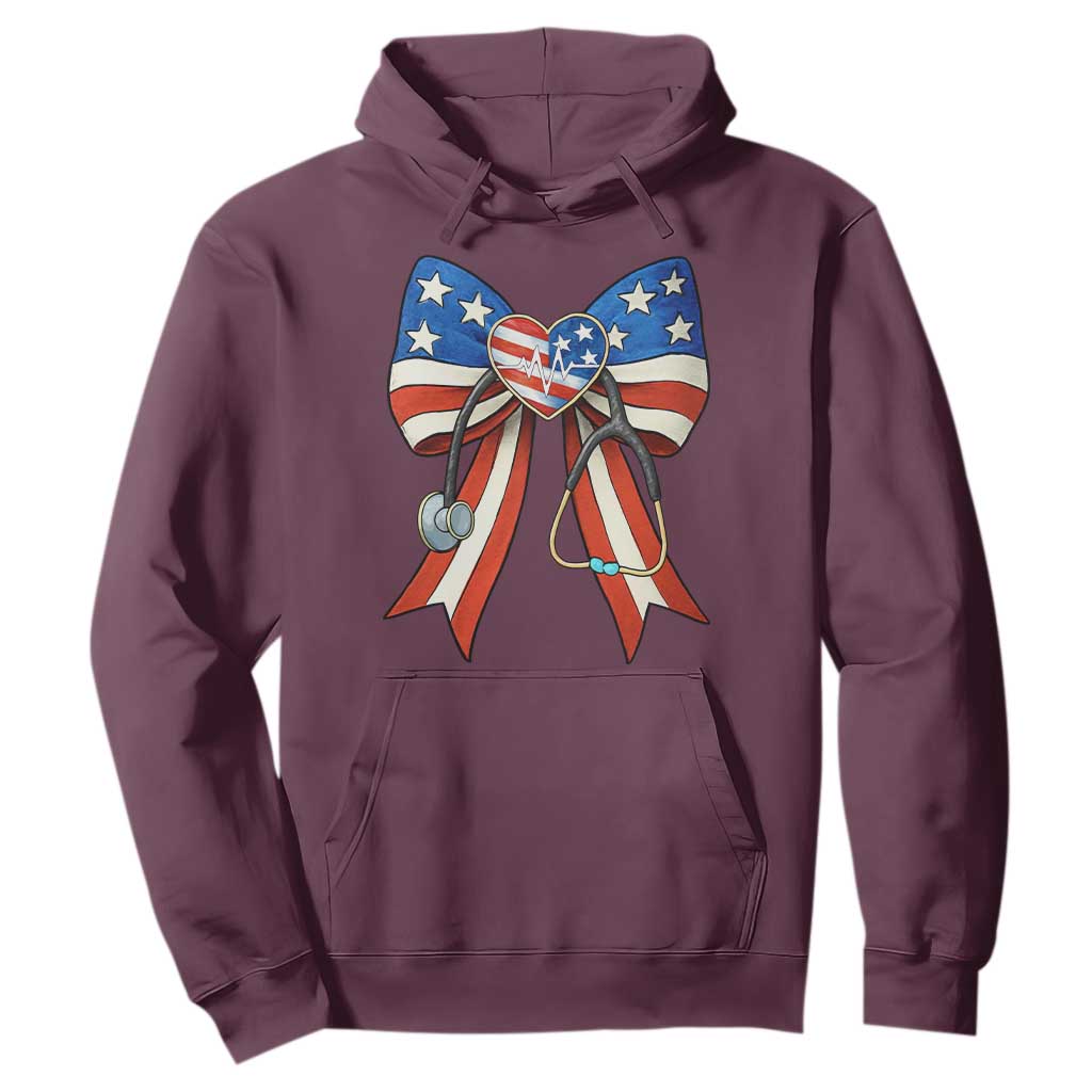 Funny 4th Of July Nurse American Flag Coquette Bow Hoodie TS11 Maroon Print Your Wear