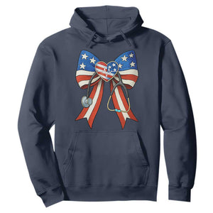 Funny 4th Of July Nurse American Flag Coquette Bow Hoodie TS11 Navy Print Your Wear