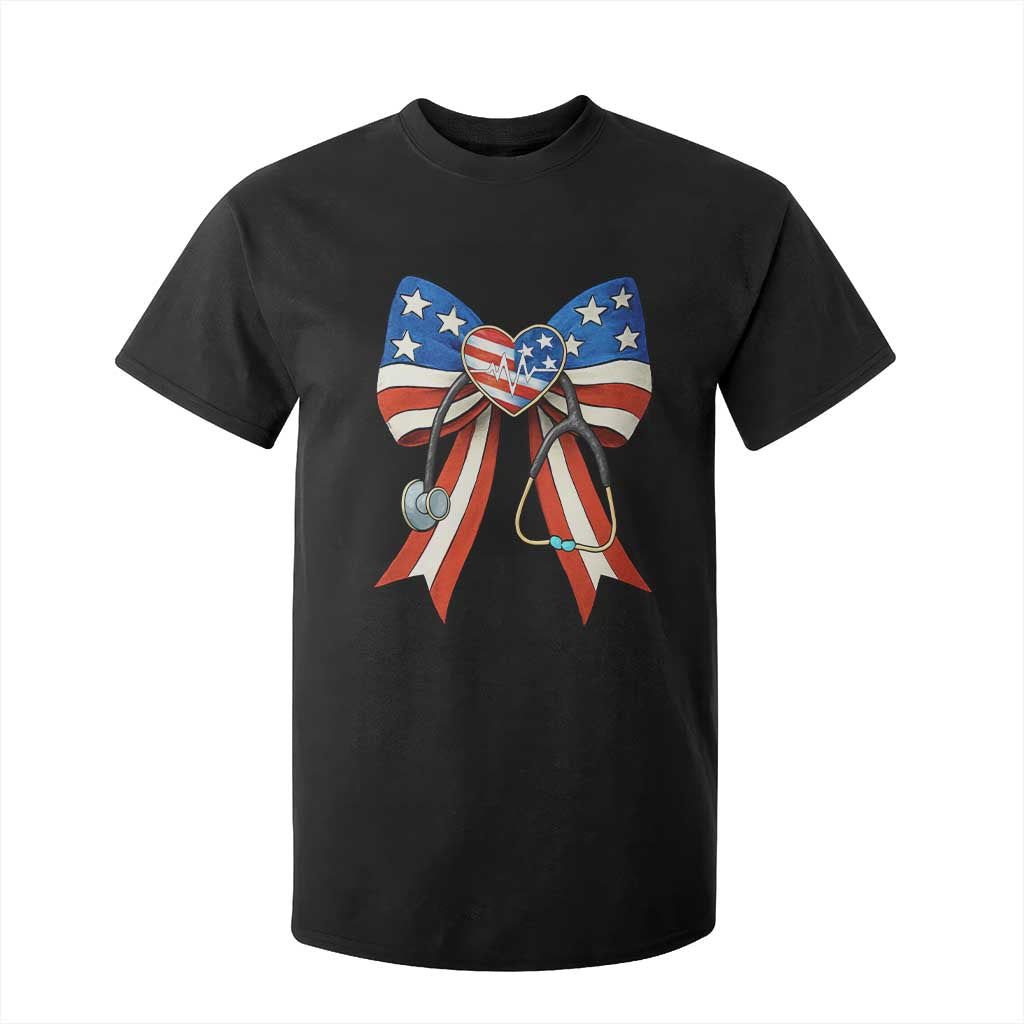 Funny 4th Of July Nurse American Flag Coquette Bow T Shirt For Kid TS11 Black Print Your Wear