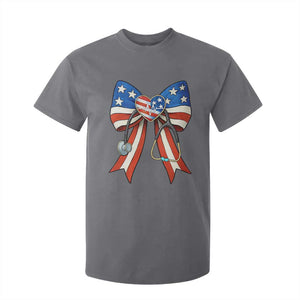 Funny 4th Of July Nurse American Flag Coquette Bow T Shirt For Kid TS11 Charcoal Print Your Wear