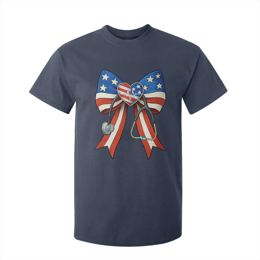 Funny 4th Of July Nurse American Flag Coquette Bow T Shirt For Kid TS11 Navy Print Your Wear
